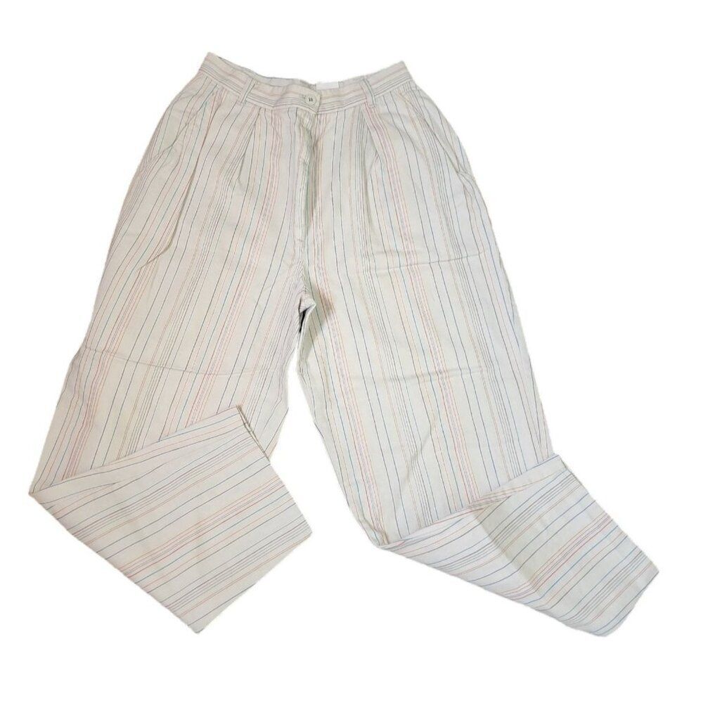 Vintage 80s White Stag Pants Womens Size S White Striped Pleated Mom